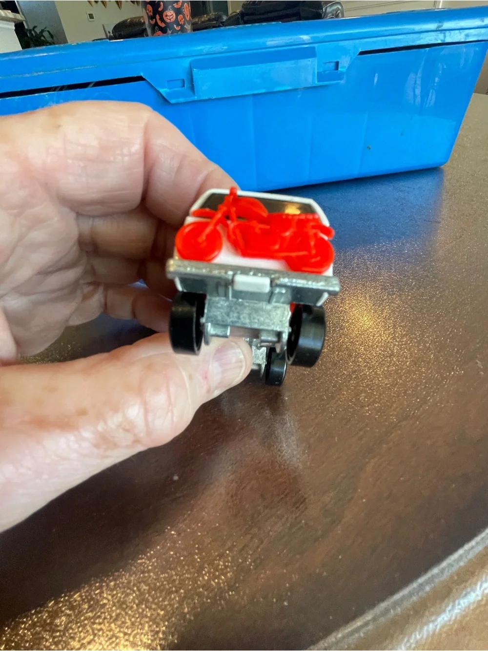 Hot Wheels 1980 Built Ford Tough Bronco White With Flames With Red Motorcycle